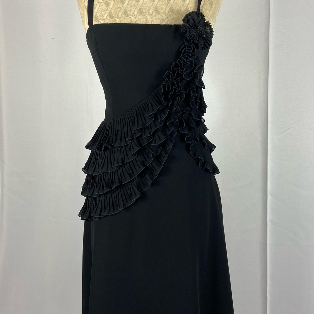 Escada Black Spaghetti Straps Size 34 Vintage Cocktail Dress with Ruffle Detail